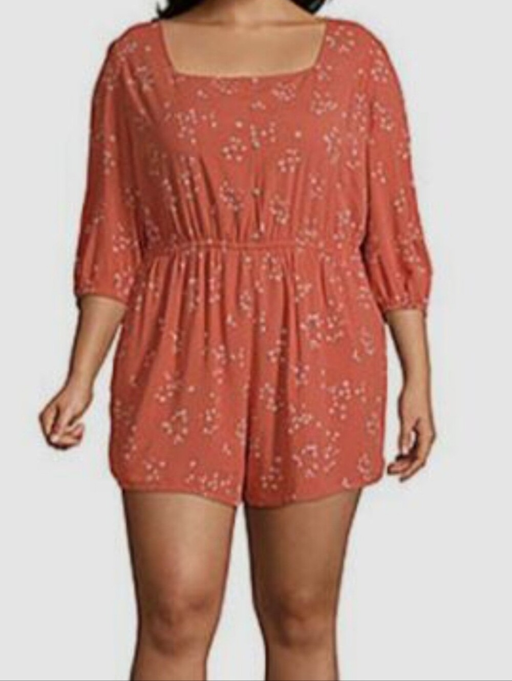 Arizona Jean Company Rust Floral Square-Neck Romper - New! Medium
